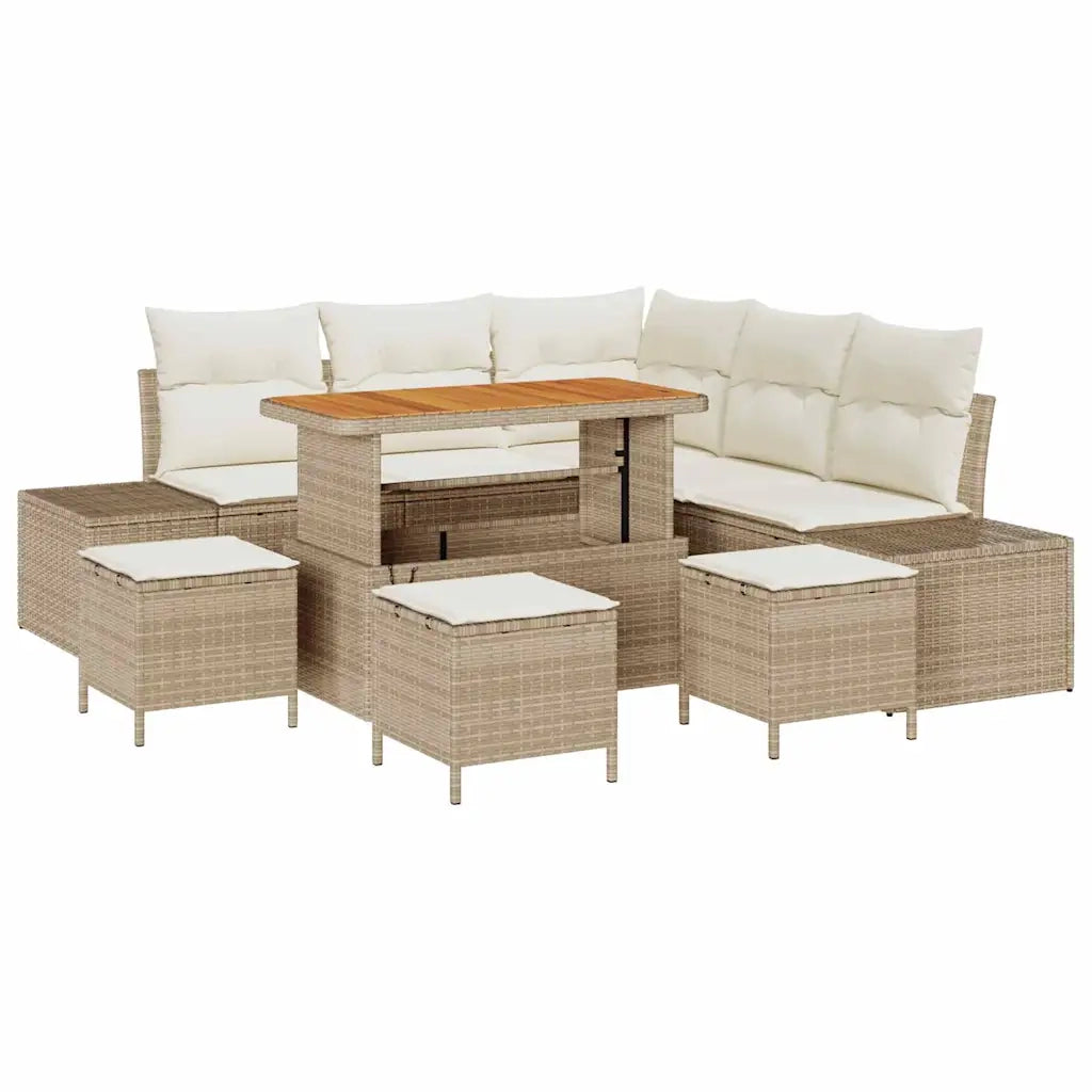 Set Divano da Giardino con cuscino 9 pcs Beige polyrattan