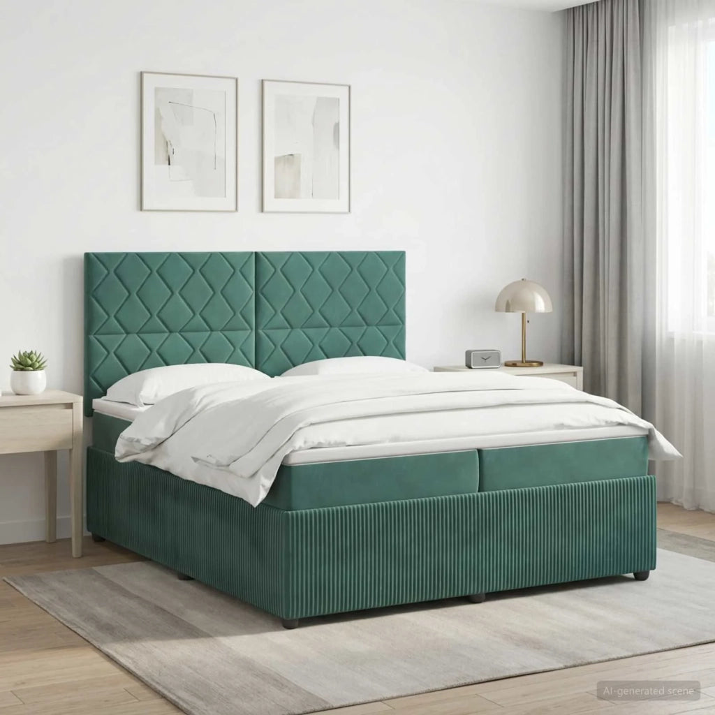 Letto Box Spring LED con Materasso Verde Scuro 200 x 200 cm 3456146