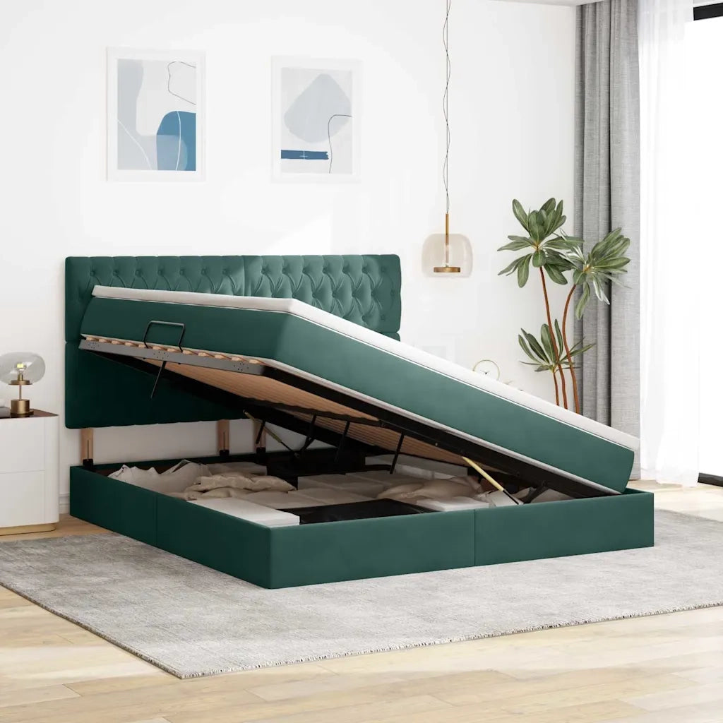 Letto con contenitore e materasso Verde Scuro 160 x 200 cm