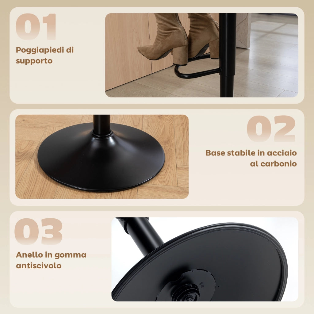 Sgabelli da Bar Regolabili con Poggiapiedi ¨C Minimal ¨C Pelle PU e Acciaio, Crema, 39.5x44x88-110 cm