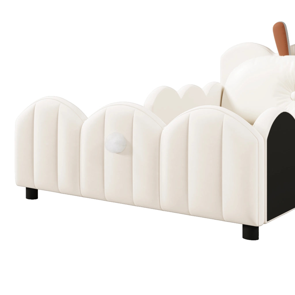 LETTO Piattaforma imbottito 90x200 cm Beige con testiera a tema coniglio