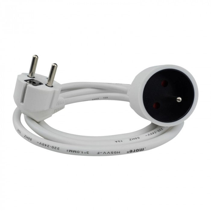 Prolunga elettrica 1 presa 1,5 m con terra bianca Ecolight