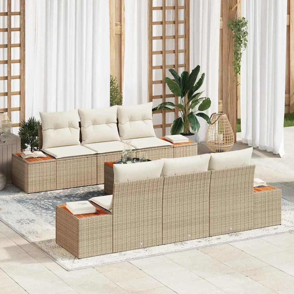 Set Divano da Giardino con cuscino 7 pcs Beige Poly Rattan 3348032
