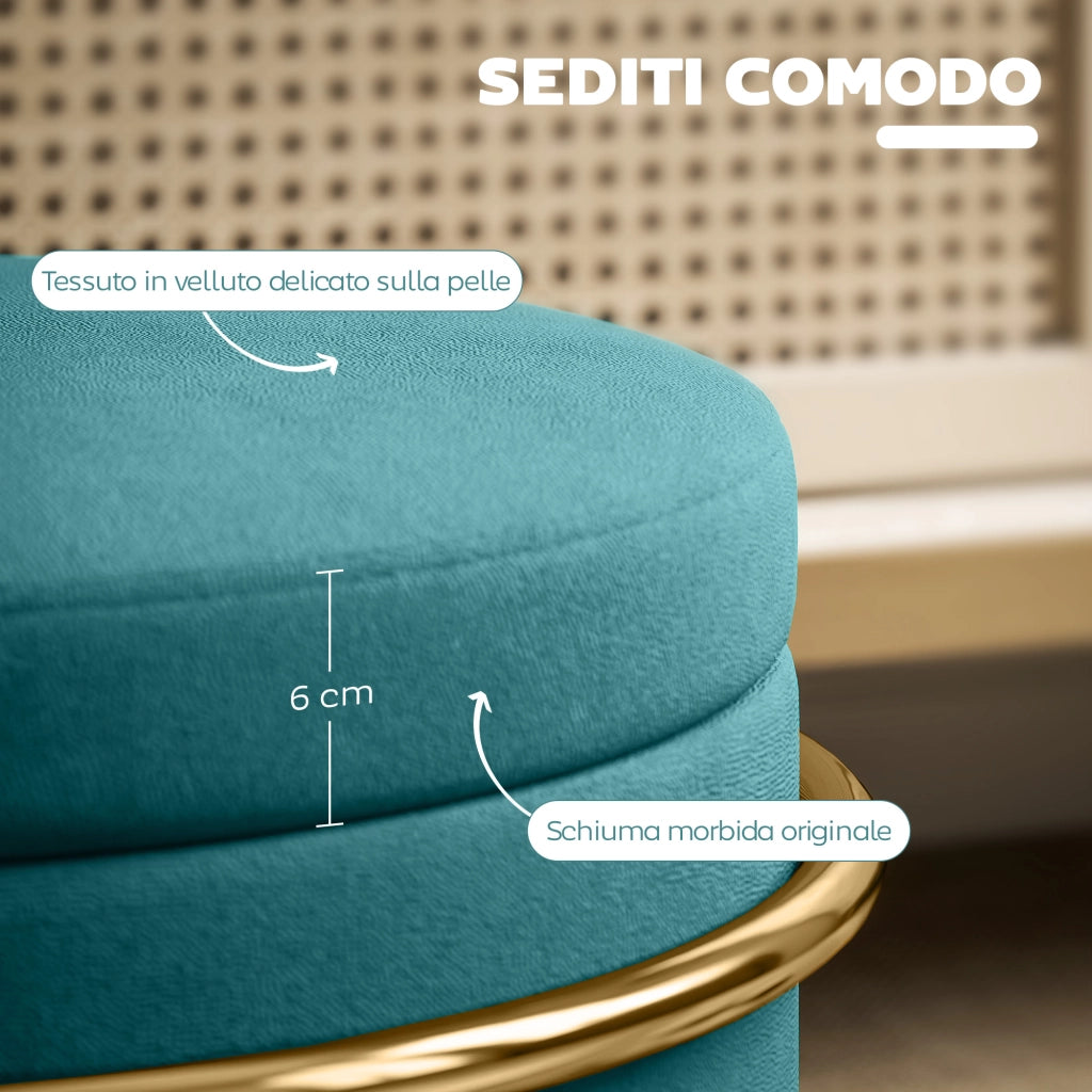 Pouf Contenitore Rotondo in Velluto ¨C Minimal ¨C Verde, ?42x39 cm