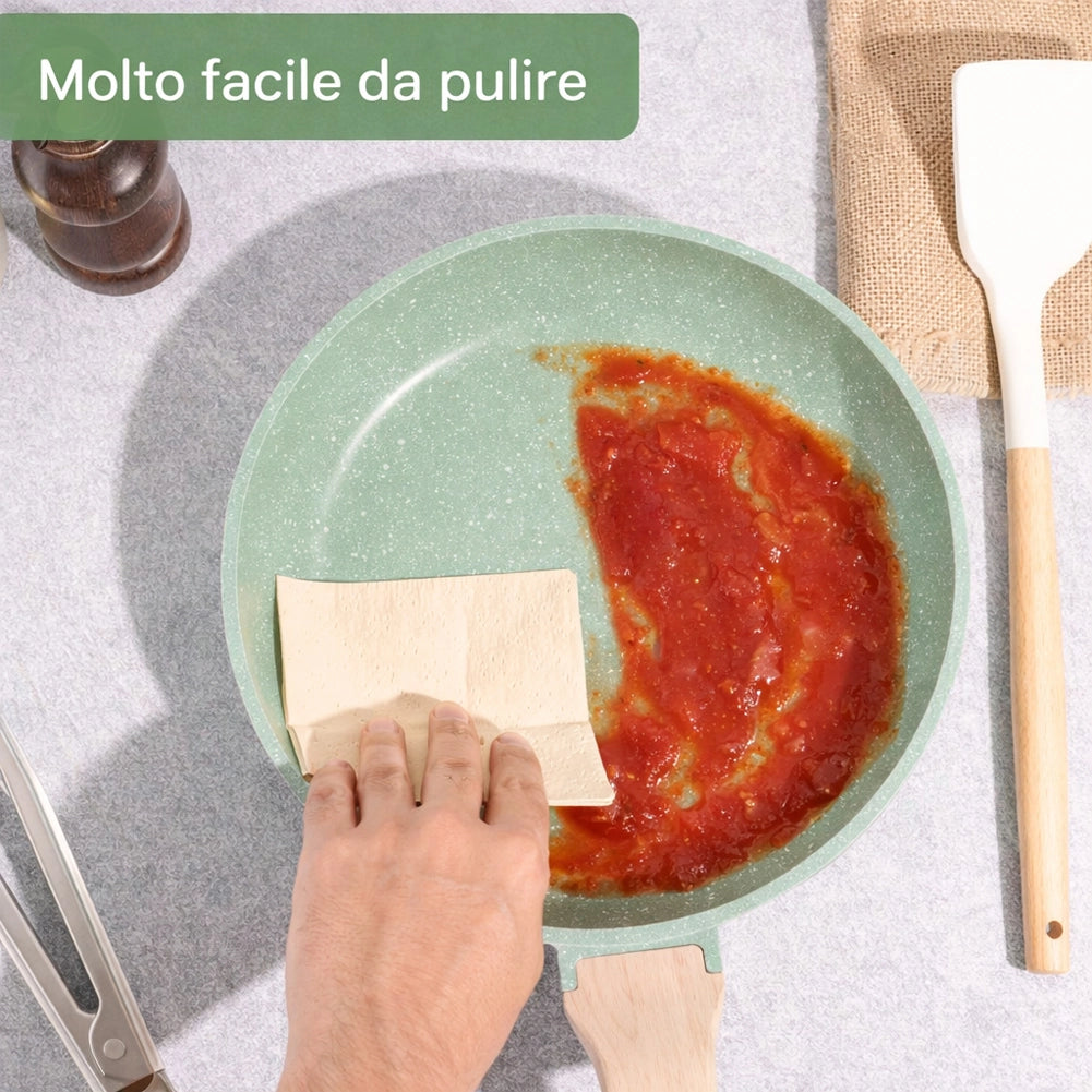 Batteria Pentole 15 Pezzi Verde in Alluminio Pressofuso con Accessori e Coperchi