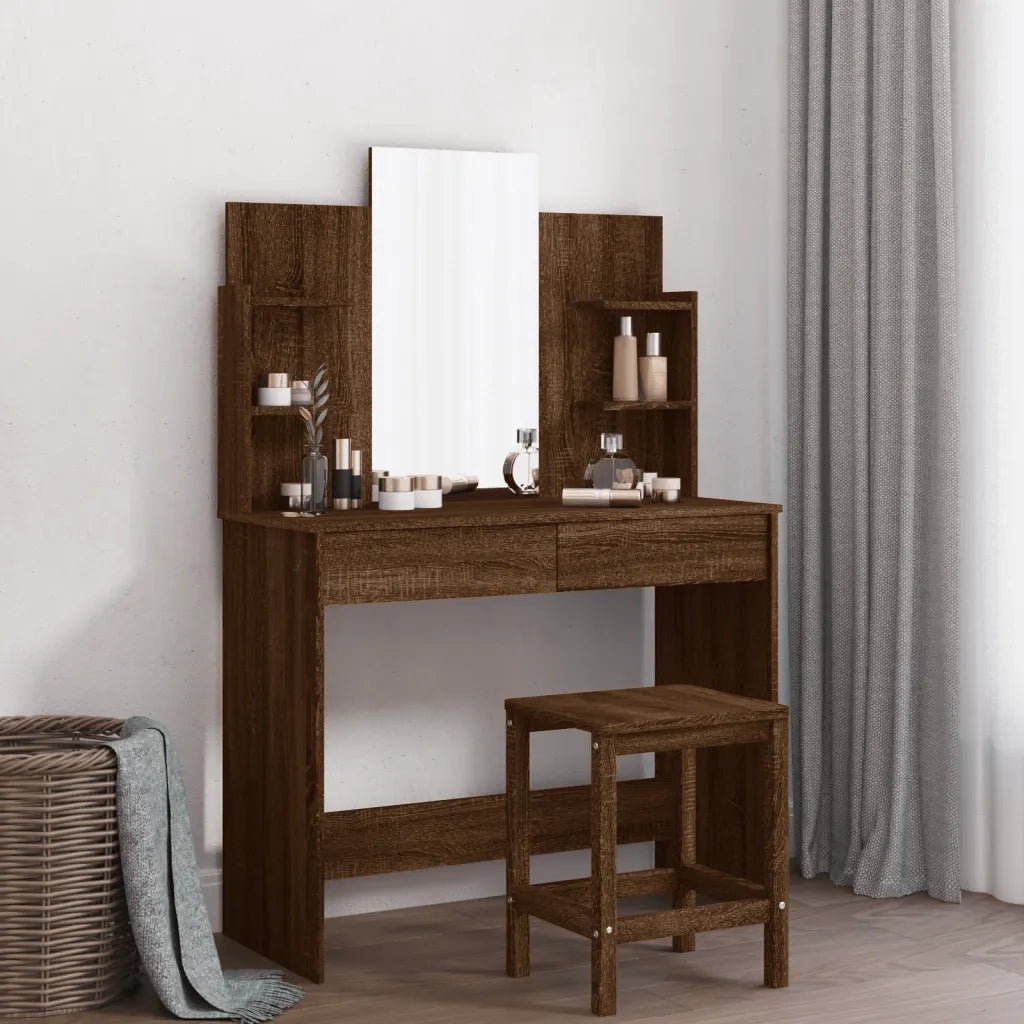 Toeletta con Specchio-Tavolo da Vanit¨¤ Rovere Marrone 96x39x142 cm