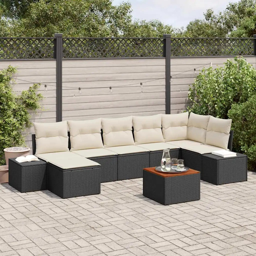 Set Divano da Giardino con cuscino 8 pcs Nero polyrattan