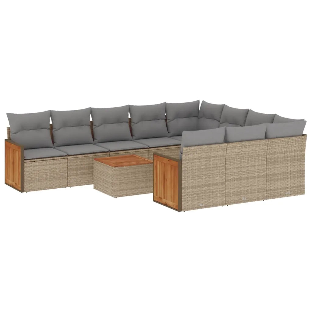 Set Divani da Giardino 11 pz con Cuscini Beige in Polyrattan