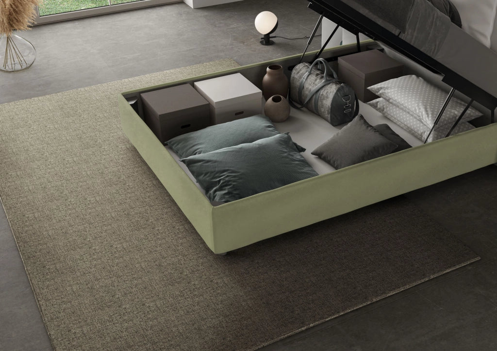 BS COM Letto singolo contenitore imbottito 100x200 microfibra tè verde