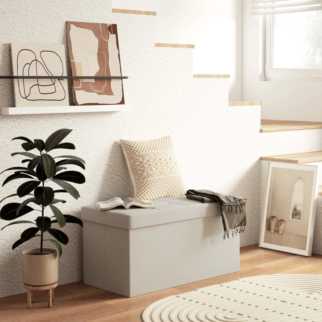 Pouf con cassetti ¨C zephmum ¨C crema 76x38x38 cm