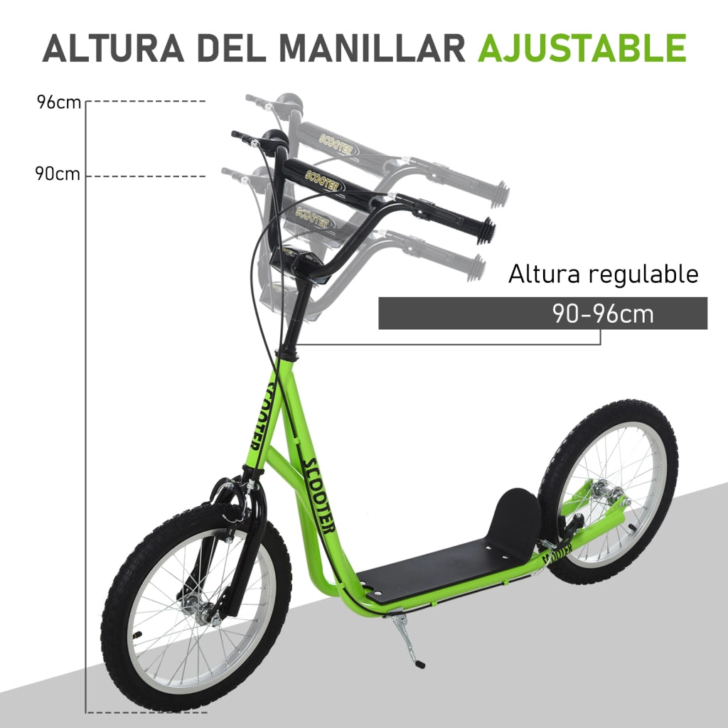 Monopattino per Bambini ¨C Xylo ¨C 2 Ruote, Manubrio Regolabile, Doppio Freno, Verde, 139x58x90-96cm