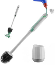 Borsetta per wc con testa di spazzola in silicone – auto-pulente con pulitore di bordo – spazzola per wc senza perforazione – serbatoio di 60 ml per detergente di pulizia