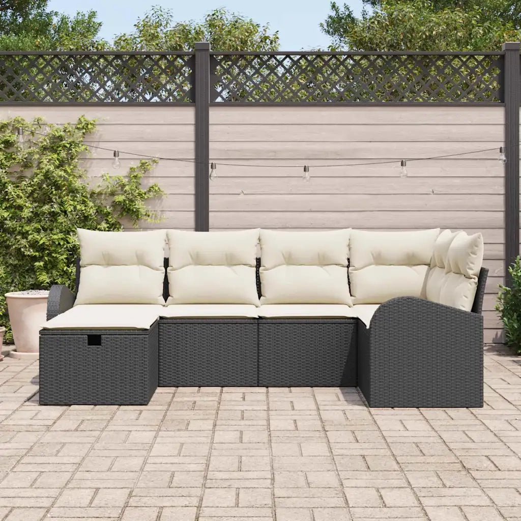 Set Divano da Giardino con cuscino 6 pcs Nero Poly Rattan 3360408