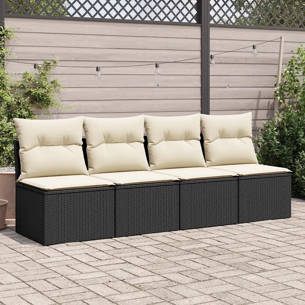 Set Divani da Giardino con Cuscini 2 pz | Set Salotto da Giardino Nero Polyrattan Acacia
