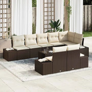 Set Divano da Giardino 9 pcs Marrone e Crema polyrattan