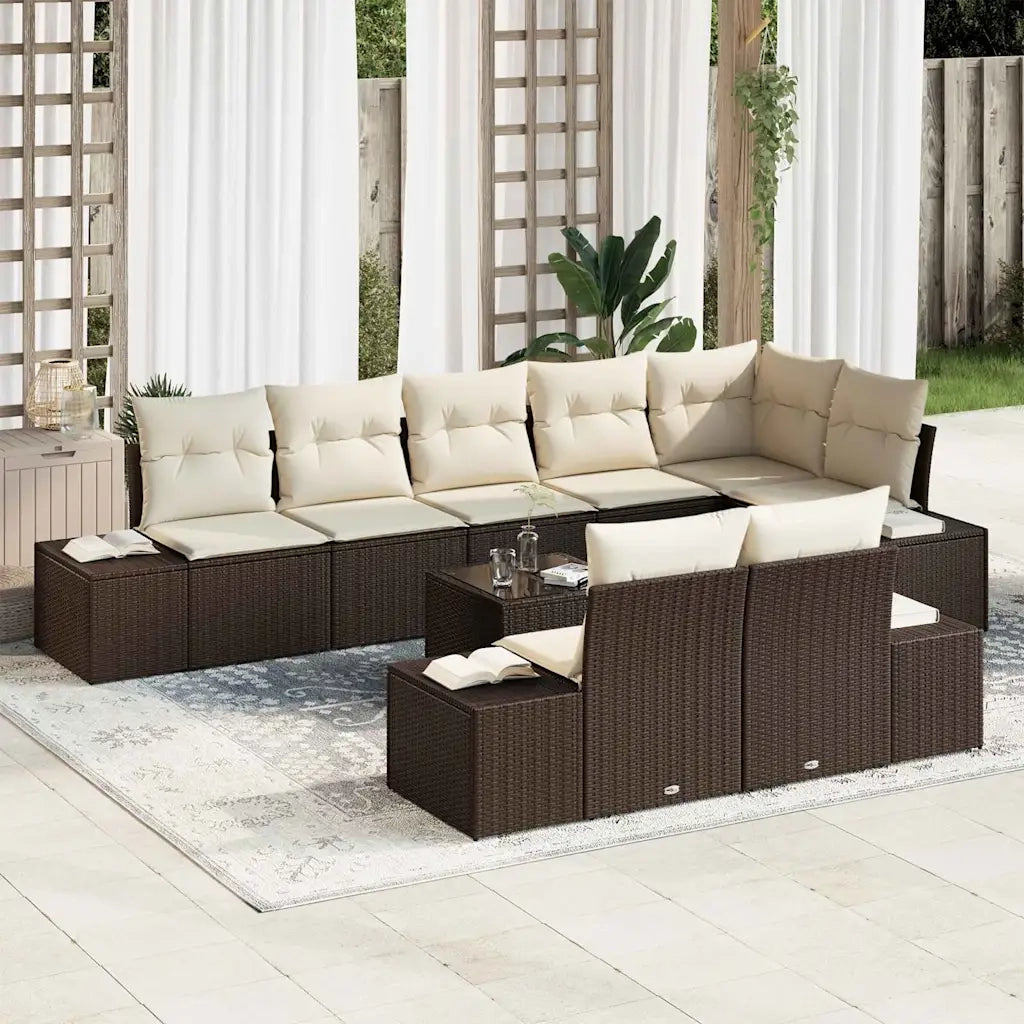 Set Divano da Giardino 9 pcs Marrone e Crema polyrattan