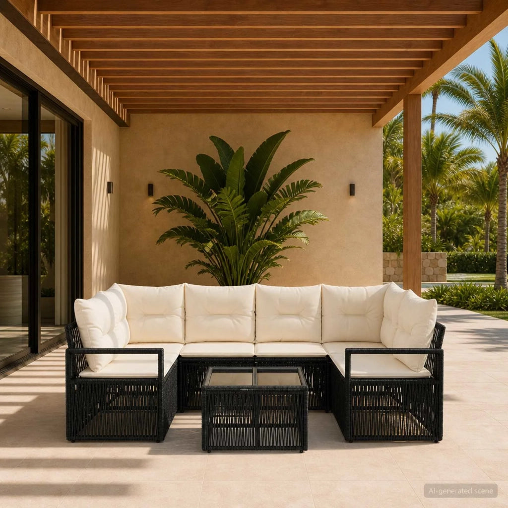 Set Divano da Giardino 7 pz Nero polyrattan 3435646