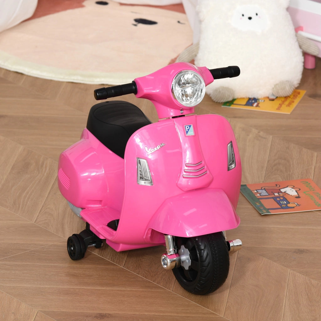 EasyComfort Moto Elettrica per Bambini 6V con Licenza Ufficiale Vespa Batteria, Motorino Elettrico per Bambini da 18-36 Mesi con Fari e Clacson, 66.5x38x52cm, Rosa