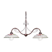 Lampadario Classico Napoli Metallo E Ceramica Bianco Sfumato Oro 2 Luci E27