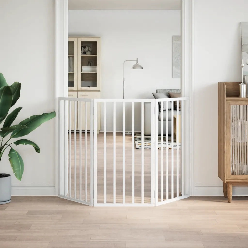 Cancelletto per cani pieghevole a 3 pannelli bianco 150 cm in legno di pioppo 352182