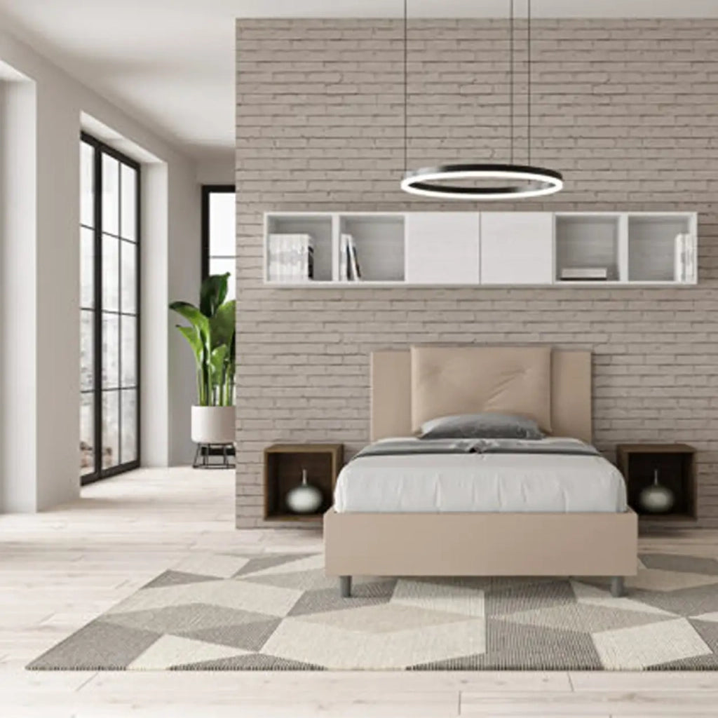 Letto una piazza e mezza senza rete imbottito 120x190 similpelle tortora Appia