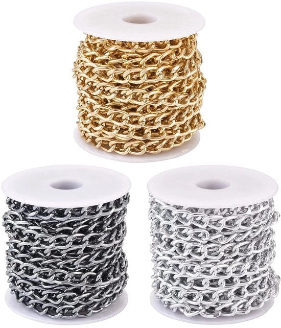 Catena di accesso in alluminio 3 rulli - diamantata - 5m - 10x6,5x1,8mm - per gioielleria