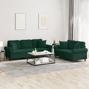 Set di Divani 2 pz con Cuscini Verde Scuro in Velluto