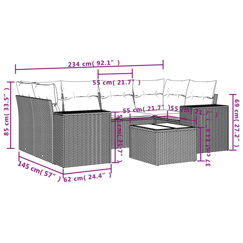 Set Divani da Giardino con Cuscini 7pz Nero Polyrattan
