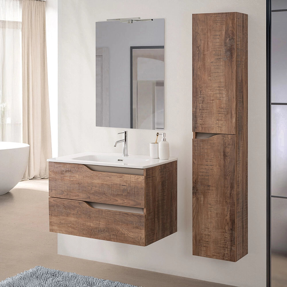 Mobile bagno sospeso 100cm tabacco e tortora con lavabo Sumya