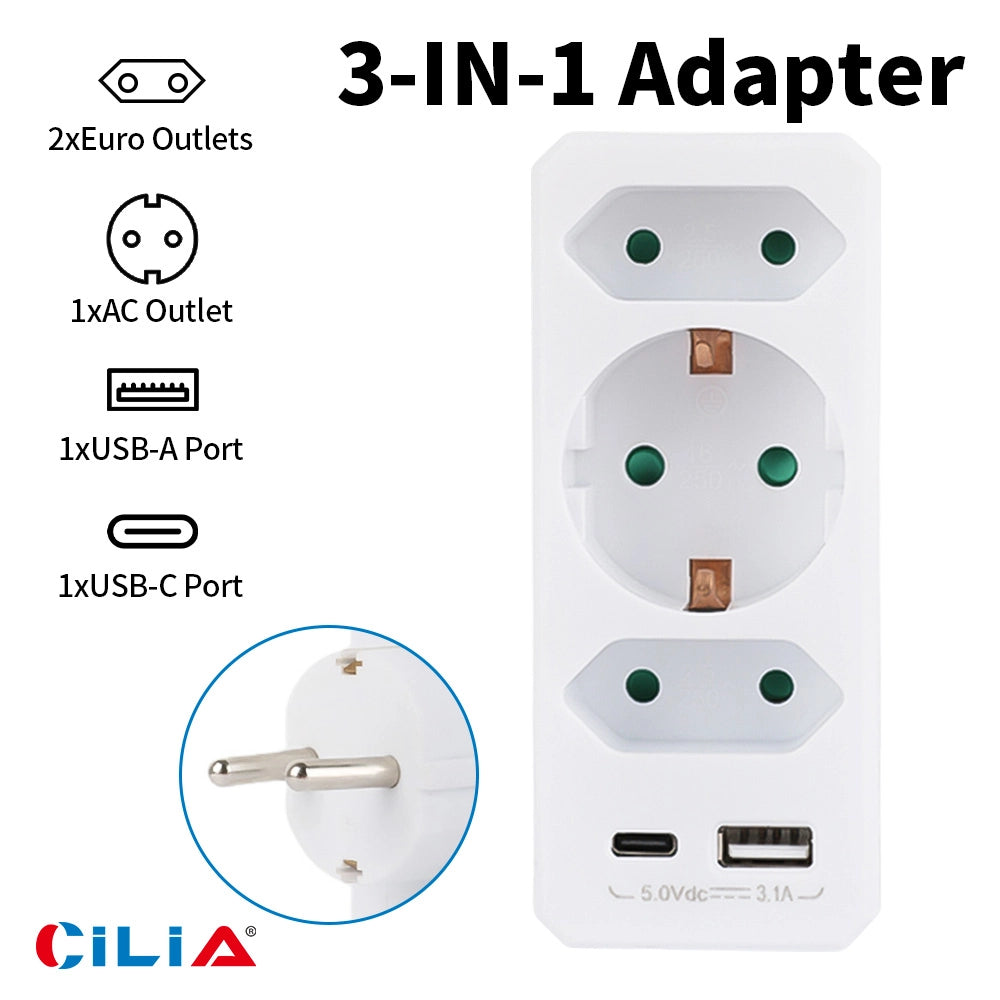 Presa Elettrica 5-in-1 con 3 Prese e USB ¨C Xylo ¨C Bianco