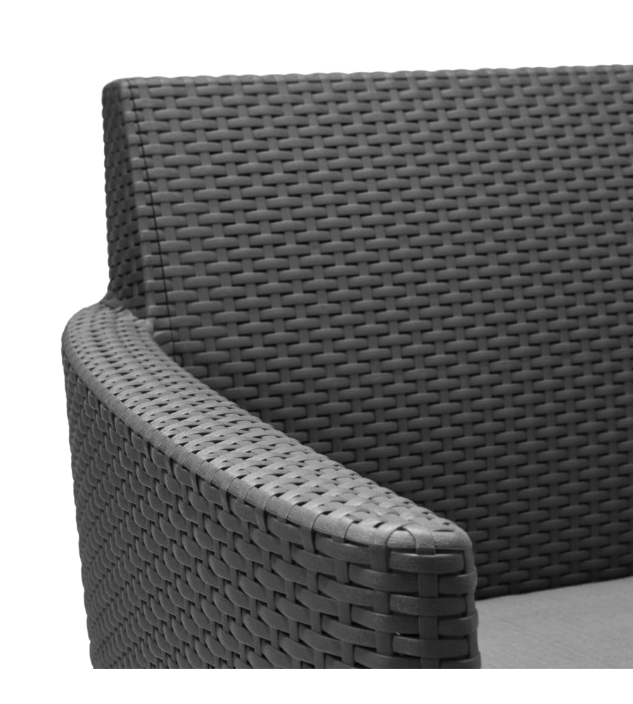 Salottino da Esterno Salemo Balcony Set 3 Pezzi in Resina Effetto Rattan con Tavolino Contenitore e 2 Poltrone con Cuscini Colore Graphite Keter
