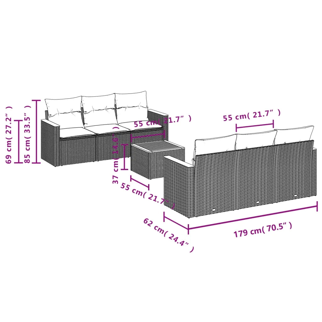 Set Divano da Giardino 7 pz con Cuscini Beige Misto Polyrattan