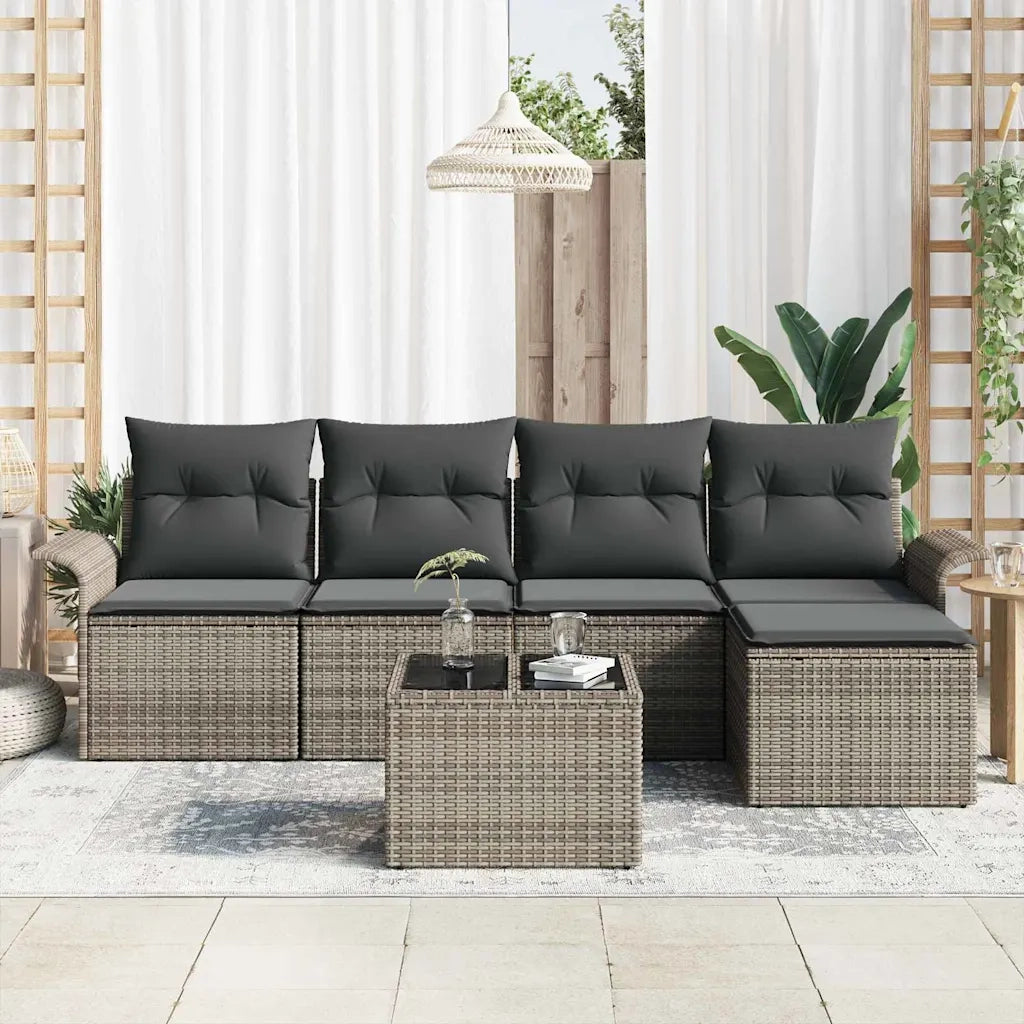 Divano da esterno con cuscino 6 pcs Grigio polyrattan 3345329
