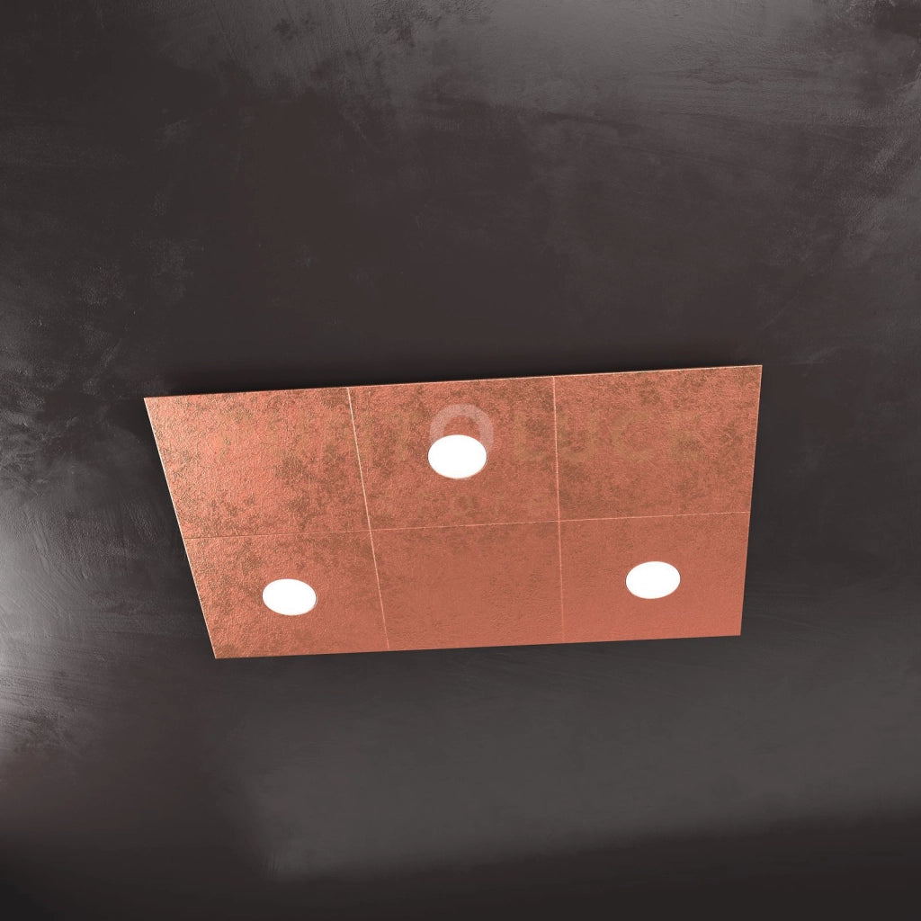 ECCENTRIC APPLIQUE-PLAFONIERA 3 LUCI + 3 DECORATIVO FOGLIA RAME 1156-3L3D-FR