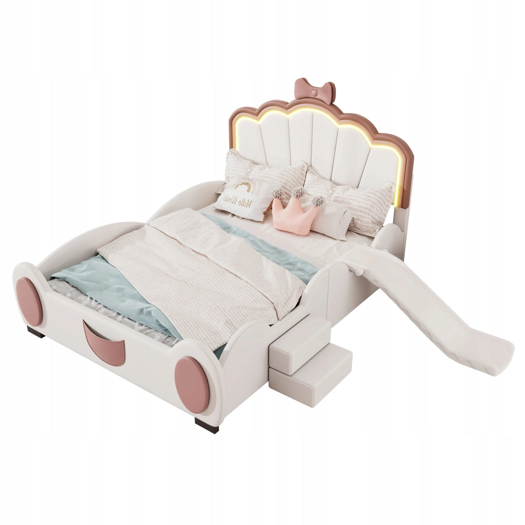 Letto per bambini 140x200 - Xylo - Rosa e bianco con LED