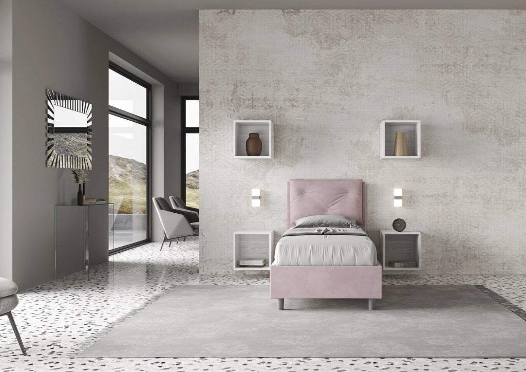 BS COM Letto singolo senza rete imbottito 80x190 microfibra glicine