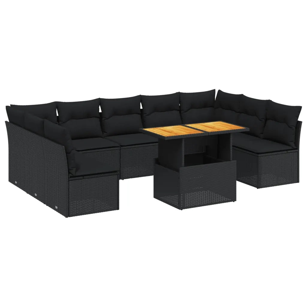 Set Divani da Giardino 10pz con Cuscini in Polyrattan Nero