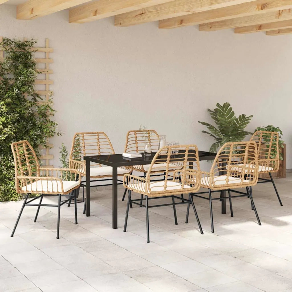 Set da Pranzo per Giardino 7 pcs Marrone polyrattan