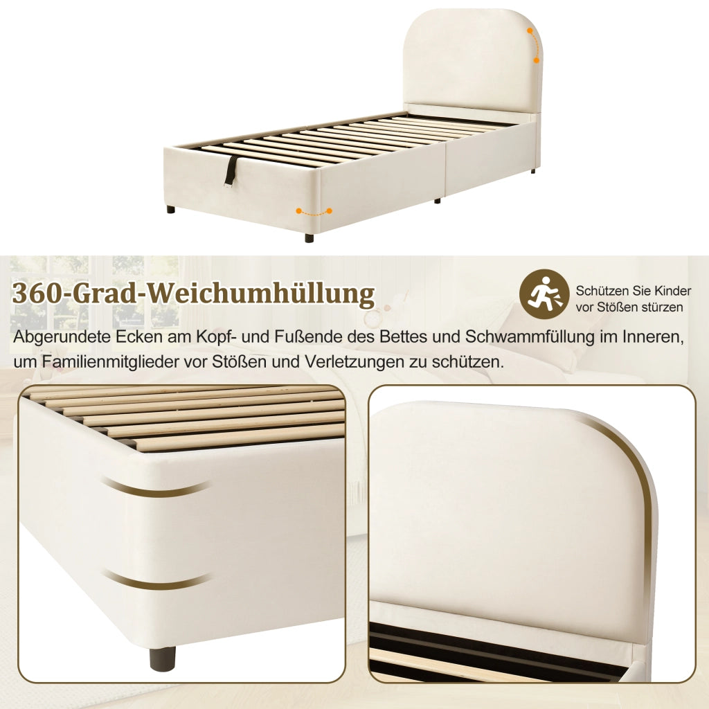 letto imbottito velluto beige 90 x 200 cm