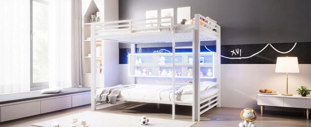 Letto a castello 140x200 con armadietti e LED - Xylo - Bianco