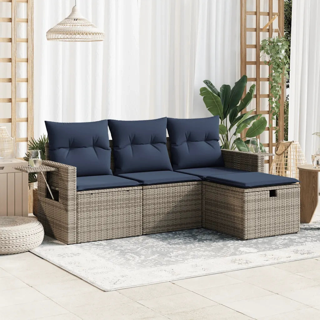 Set Divani da Giardino 4 pz con Cuscini in Polyrattan Grigio 3325457