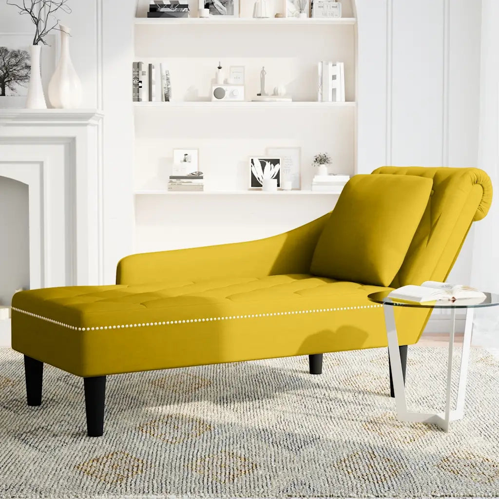 Sdraio con Cuscino e Bracciolo Destro in Velluto Giallo 4009778