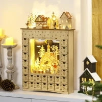Calendario dell'Avvento da Riempire con 24 Cassetti e Luci a LED, in Legno Naturale 36 x 9 x 52 cm