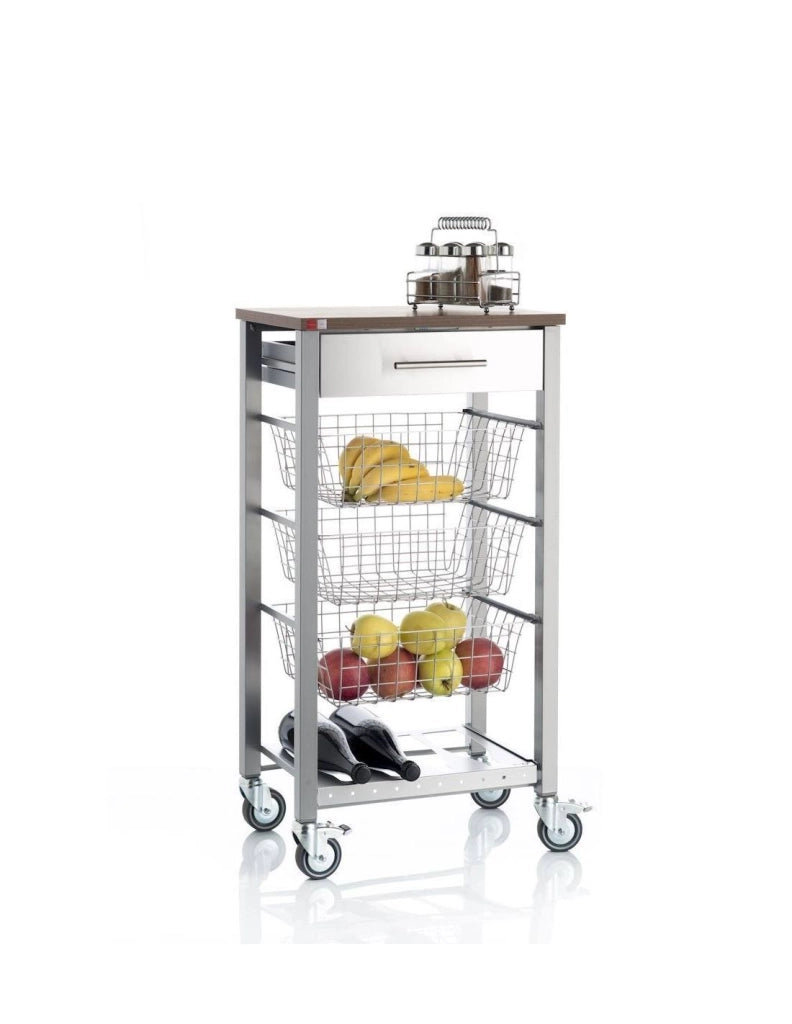 Carrello da cucina con ruote con piano color Ciliegio, ONDA ALUMINIUM