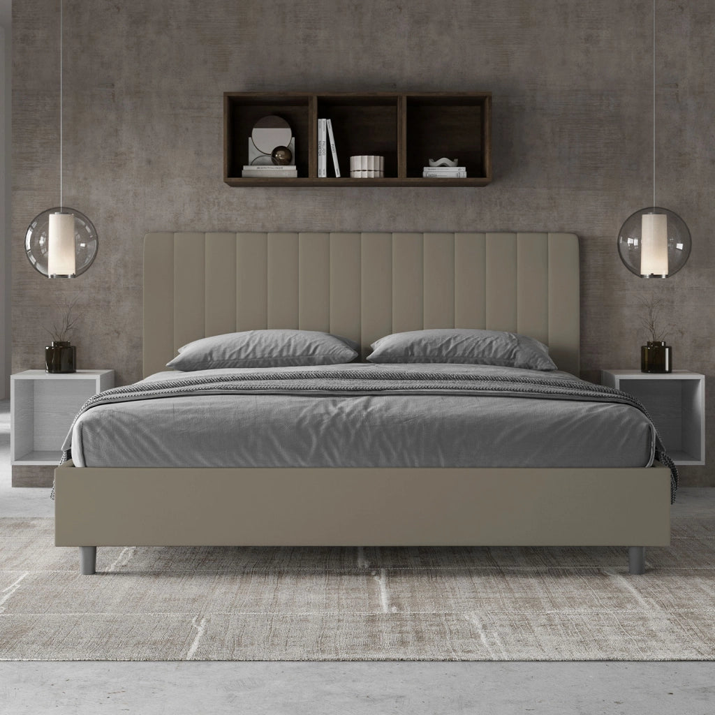 BS COM Letto matrimoniale king size con rete imbottito 190x190 similpelle cappuccino