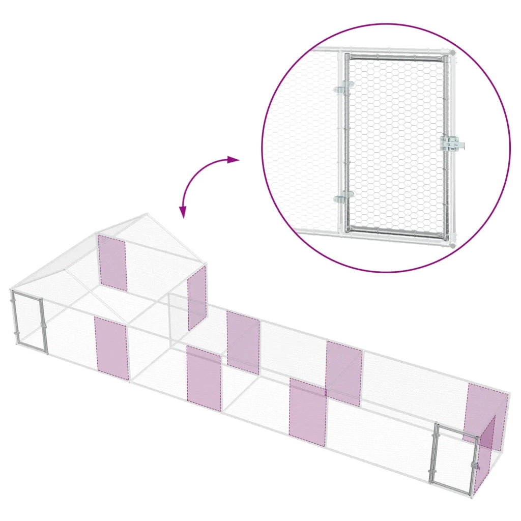 Gabbia per Galline con Tetto e Giardino 2 pz Argento 3434659