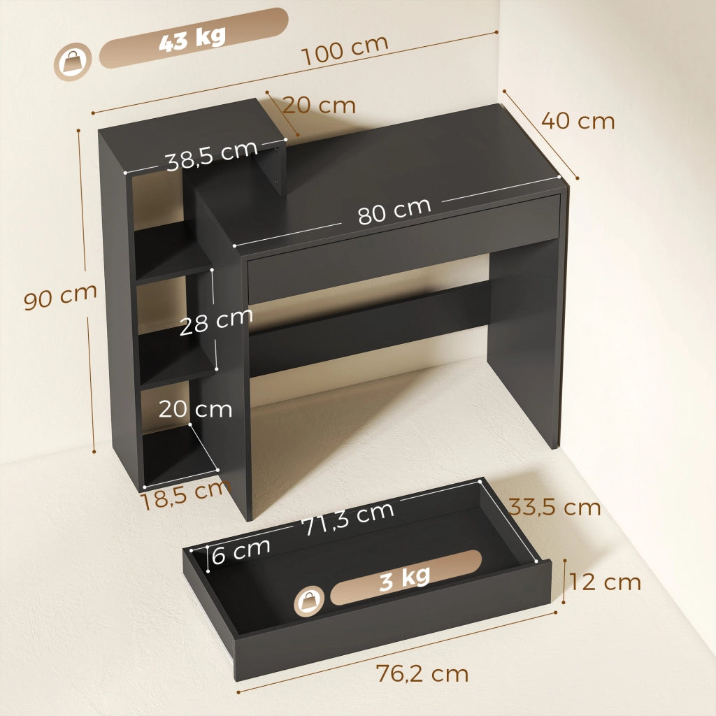 Scrivania con cassetto e scaffale ¨C Xylo ¨C legno nero 100x40x90cm