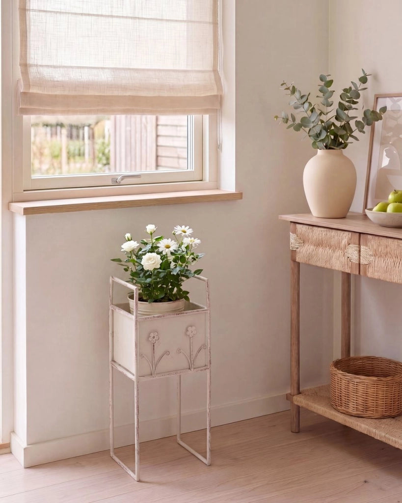 Fioriera rialzata in ferro beige 22 x 25 x 50 cm Vaso da fiori rialzato su piedistallo Supporto per piante da interno ed esterno