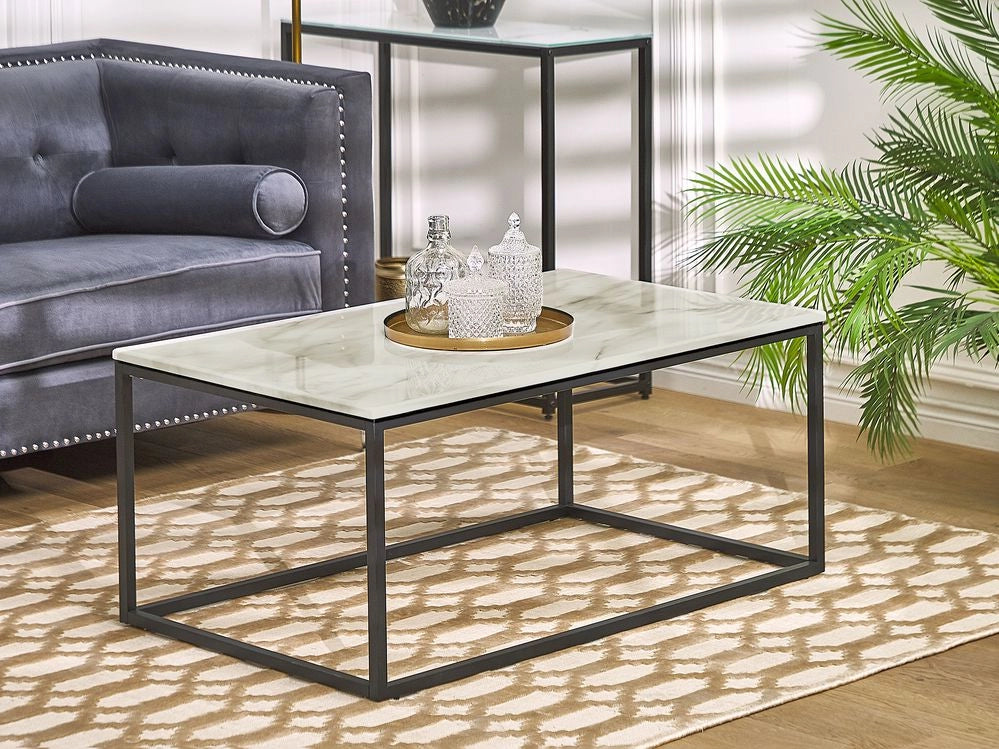 Tavolino Gambe in Metallo Effetto Marmo Nero 100 x 60 cm Rettangolare Industrial Glam