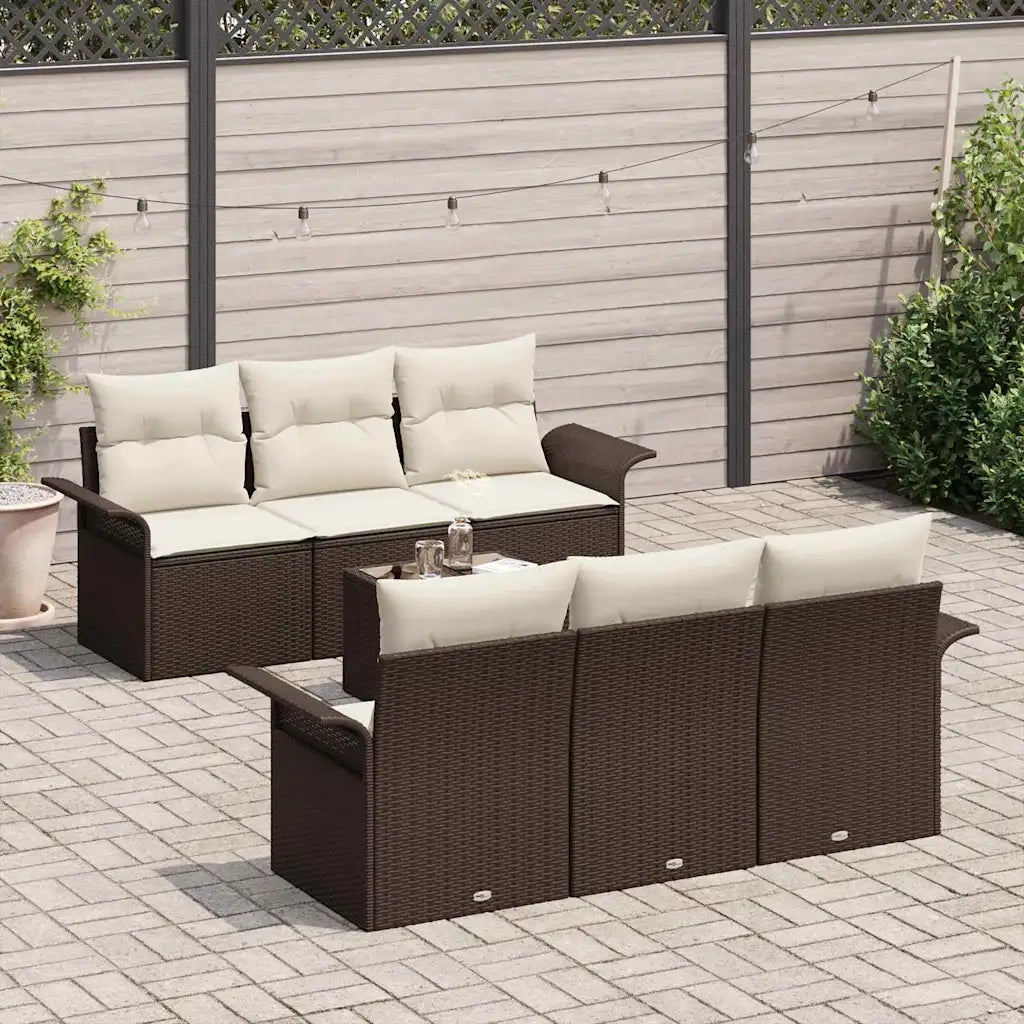 Set Divano da Giardino con cuscino 7 pcs Marrone polyrattan